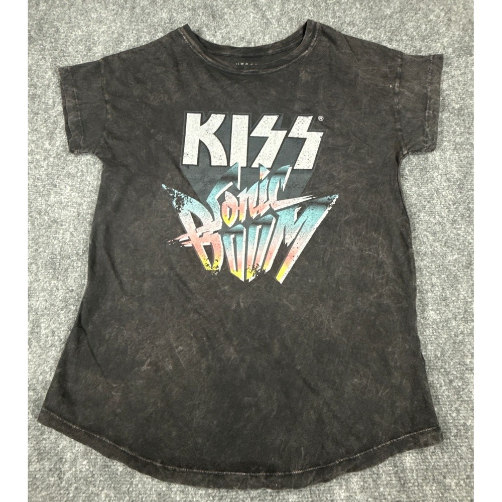 Vintage Canvas KISS Sonic Boom Womens Small Black Acid Wash Band Tee NWOT